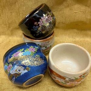 KENEWAKA JAPAN Hand Painted Ceramic-Pottery Tea/Sake Cups Set of 4